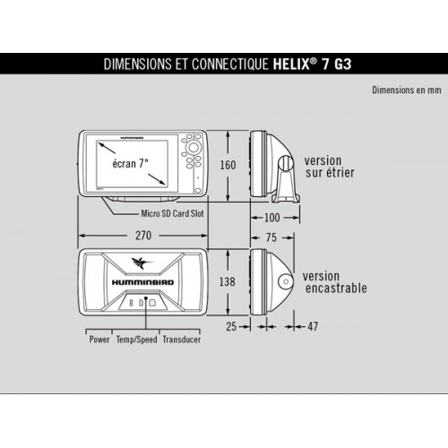 Humminbird Helix 7 G3N MEGA DI Combine Chirp Reseau Dimensions