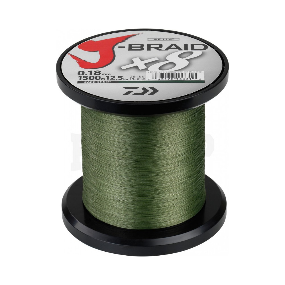 Tresse 8 Brins Daiwa J- Braid X8 Berline De Pêche Tressée Ronde, Vert Foncé, 0,42 Mm, 46,5 Kg, 300 M Tresse Daiwa