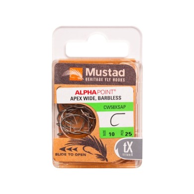 Mustad Heritage CW58XS Barbless Curved Wide Gap Dry Fly - 25pcs/pk
