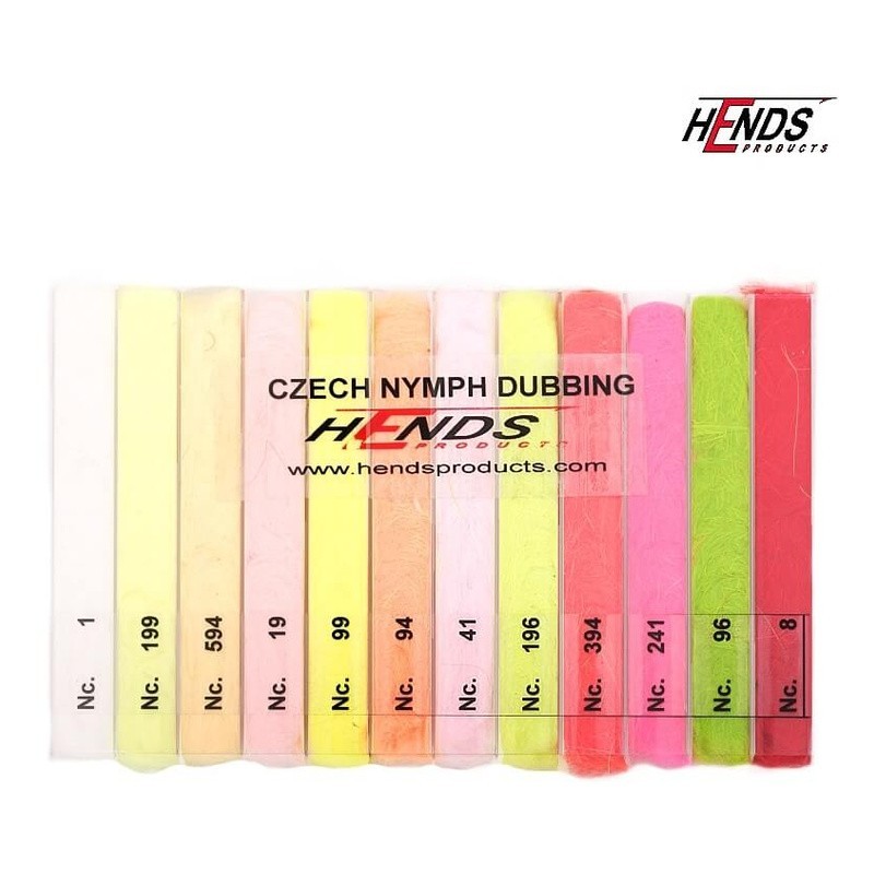 Hends Czech Nymph Dubbing Box - 12 couleurs vives-